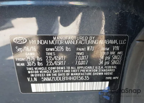 2017 Hyundai Santa Fe Sport 2.4L z USA, uszkodzony, nr VIN 5NMZUDLB1HH015635